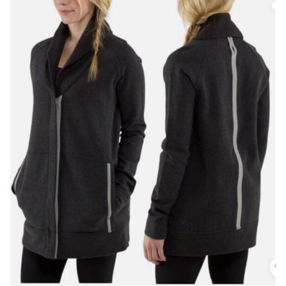 Lululemon Heather Dark Grey Yin To My Yang Cardigan Fleece Jacket Women’s Size 8 - Picture 1 of 14